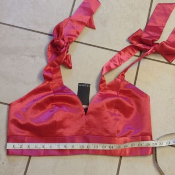 NWT Eloquii pink satin bow tie shoulder crop top bra size 22 - Picture 3 of 9